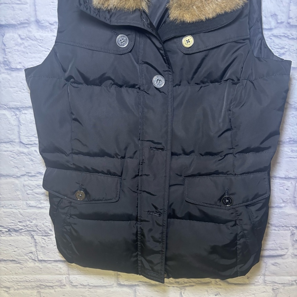 Lands' End Women's Goose Down Puffer Vest Faux Fur Hood Small Outdoor - Picture 3 of 12